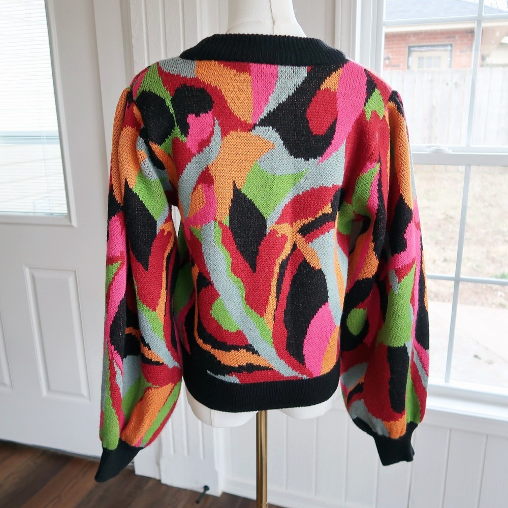 Farm Rio Womens The Dance Abstract Colorblock Knit Sweater Small Dopamine Artsy - Picture 6 of 11